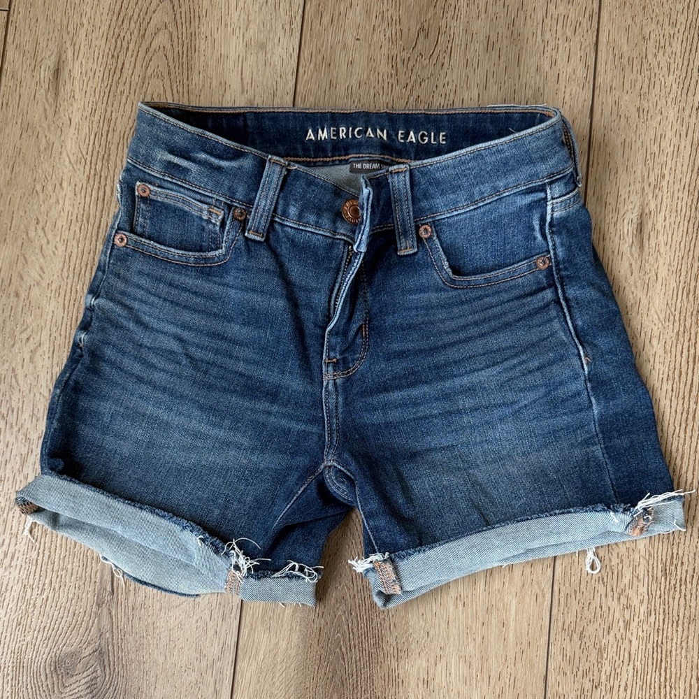 American Eagle Outfitters Dark Blue Rolled Hem Denim Shorts